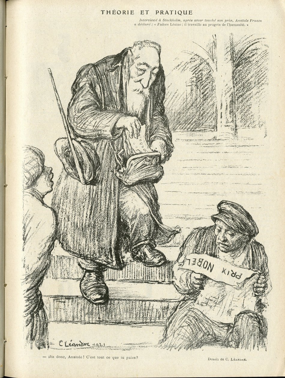 Charles Leandre (1862-1934) 在 Le Rire 的插图，12/31/21 - 理论与实践 - 诺贝尔奖 - 列宁，法国 Anatole 作者 查尔斯·莱安德烈