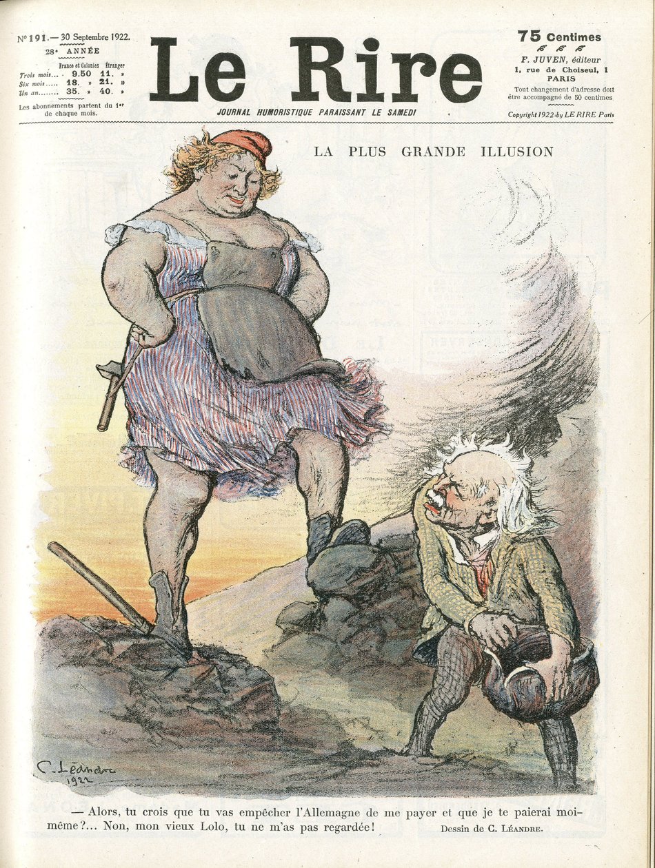 Charles Leandre (1862-1934) 为 Le Rire 封面插图，30/09/22 - 最大的幻想 - 德国普鲁士，英国 英国，赔偿 - 玛丽安，大卫劳埃德乔治 (1863-1945) - Trivialite 作者 查尔斯·莱安德烈