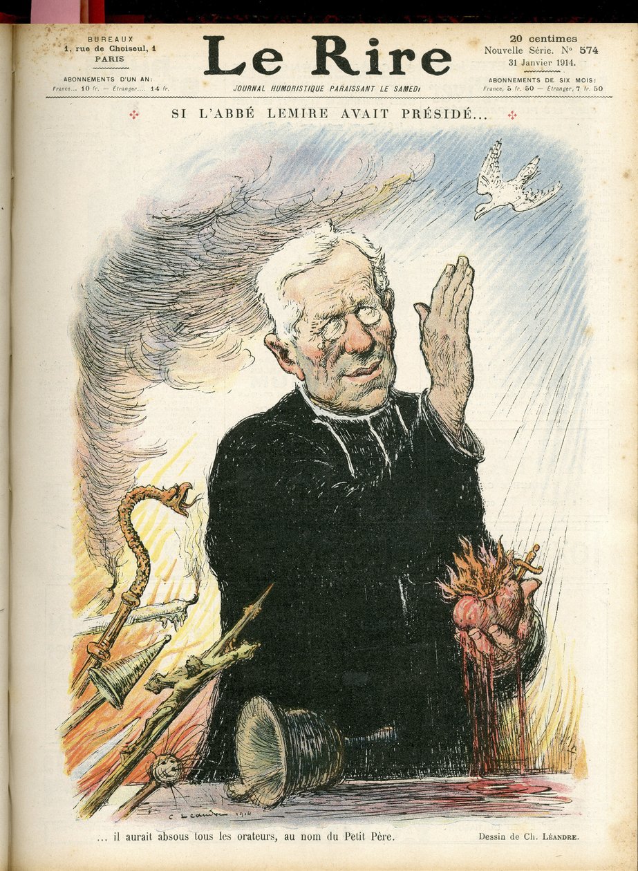 Charles Leandre (1862-1934) 为 Le Rire 的封面插图，31/01/14 - 如果 Abbe Lemire 主持... - 宗教信仰 - Abbe Jules Auguste Lemire (1853-1928) 作者 查尔斯·莱安德烈