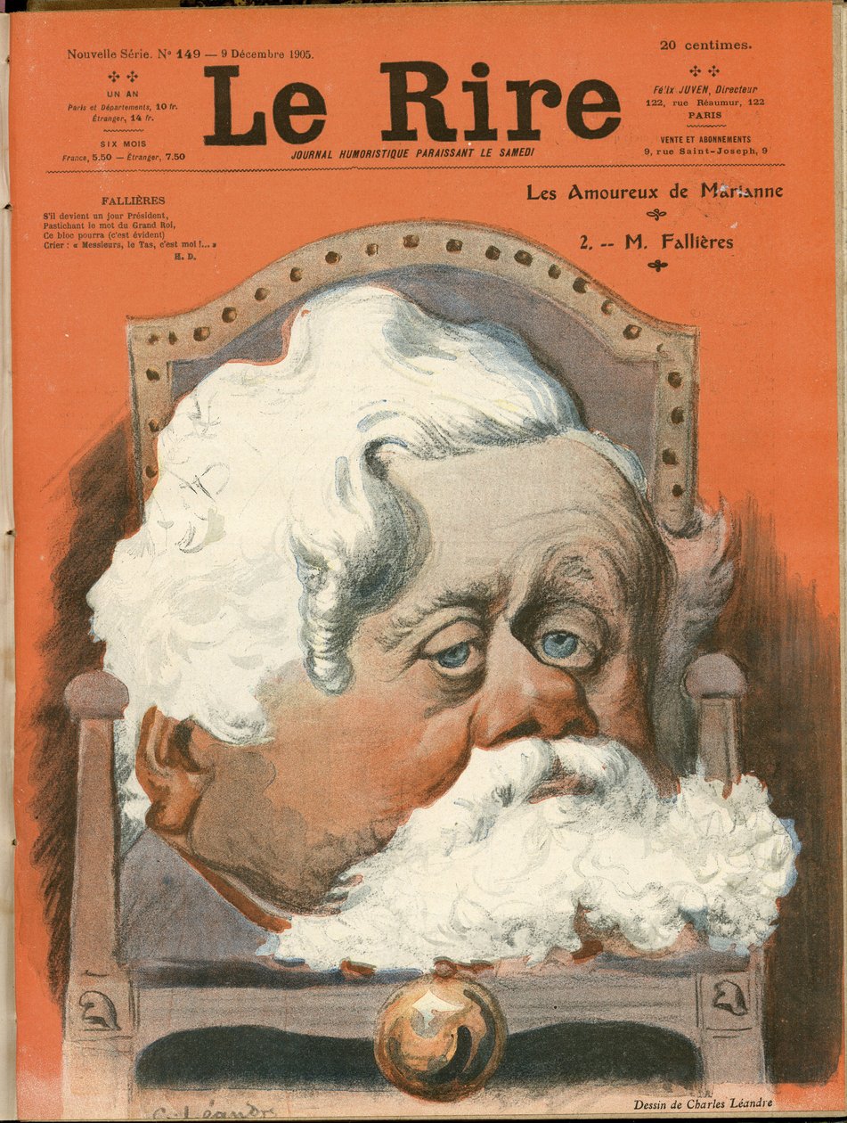 Charles Leandre (1862-1934) 为 Le Rire 封面插图，第 149 号，09/12/05 - 共和国总统，扶手椅（权力的象征） - Fallieres Armand (1841-1931) 作者 查尔斯·莱安德烈