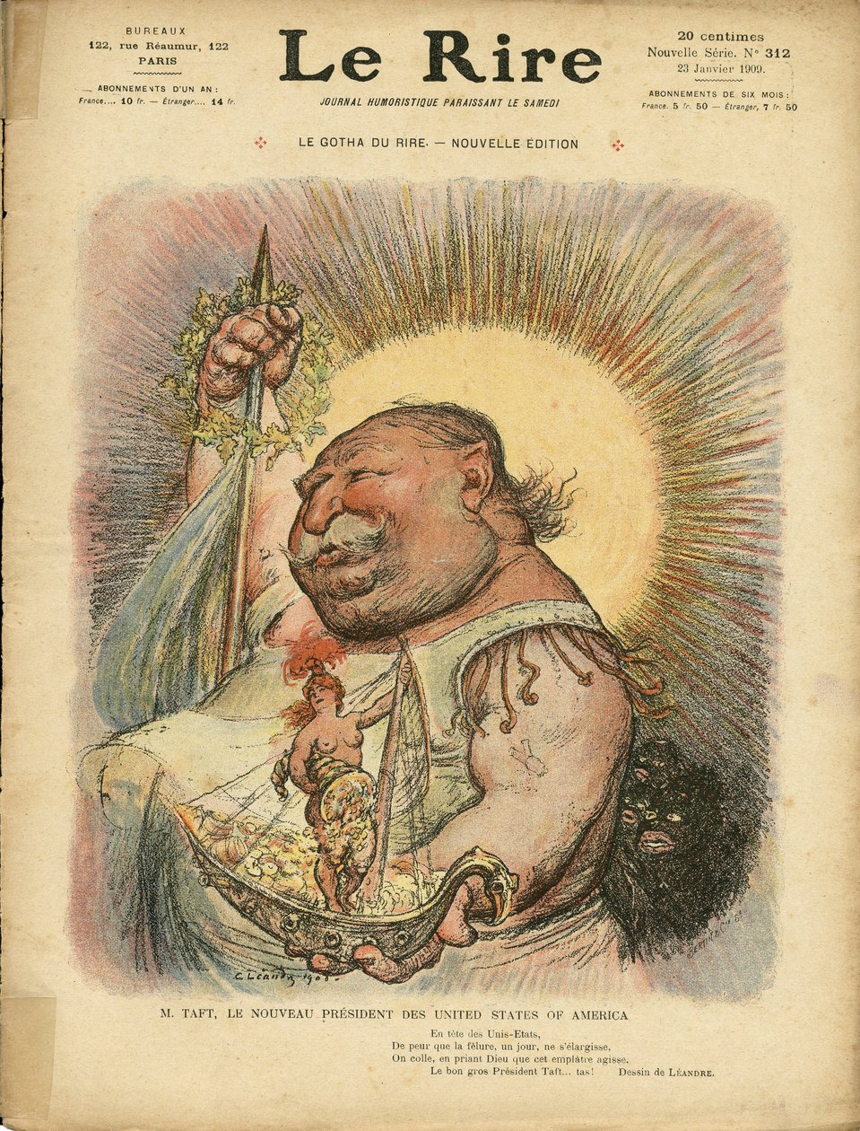 Charles Leandre (1862-1934) 为 Le Rire 封面插图，第 312 号，23/01/09 - 美国 美国 美国 - 威廉霍华德塔夫脱 (1857-1930)，总统 作者 查尔斯·莱安德烈