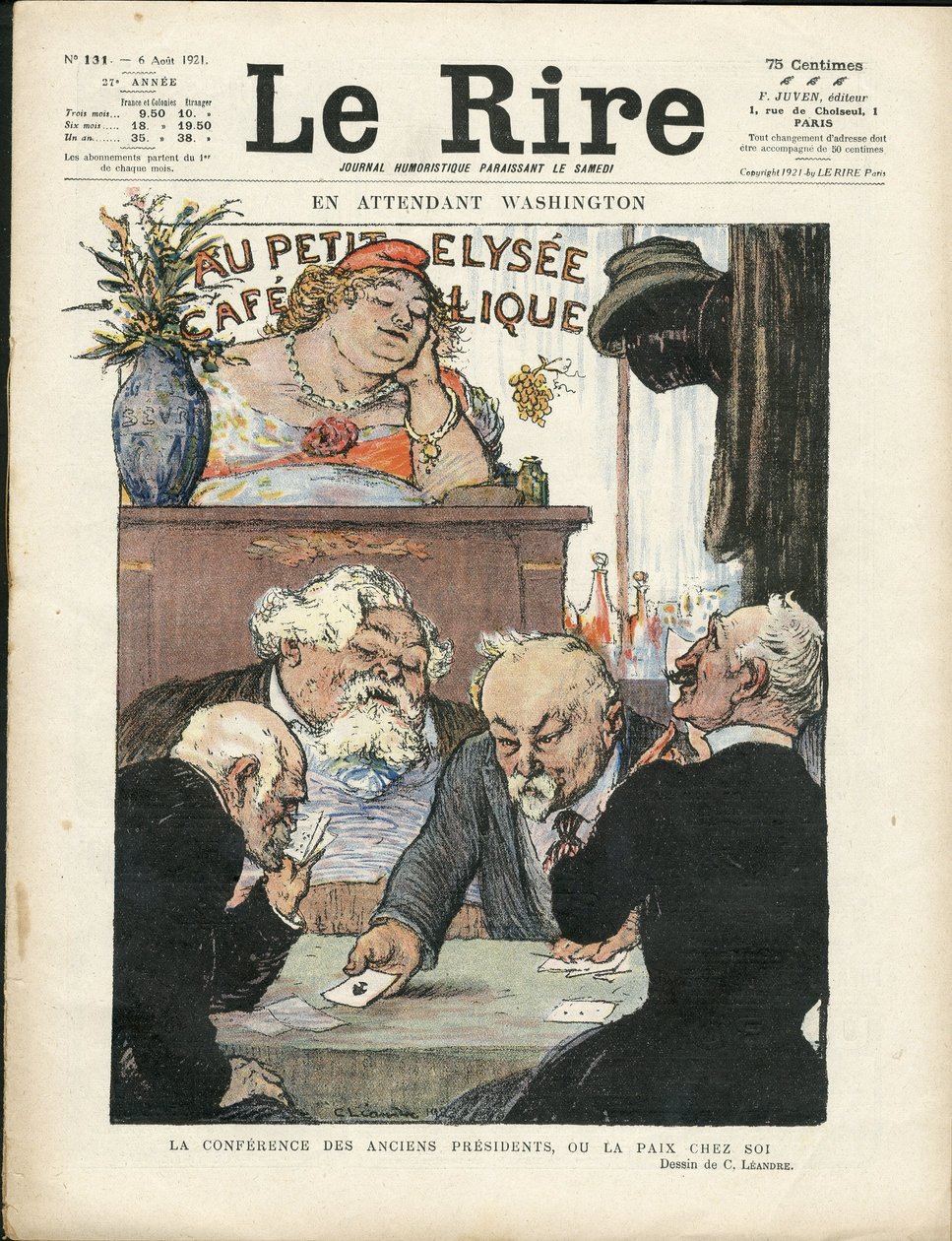 Charles Leandre (1862-1934) 在 Le Lire 的插图，06/08/21 - 同时华盛顿 - 选举，共和国总统 - Marianne, Fallieres Armand, Poinsare Raymond, Deschanel Paul - 纸牌游戏 作者 查尔斯·莱安德烈