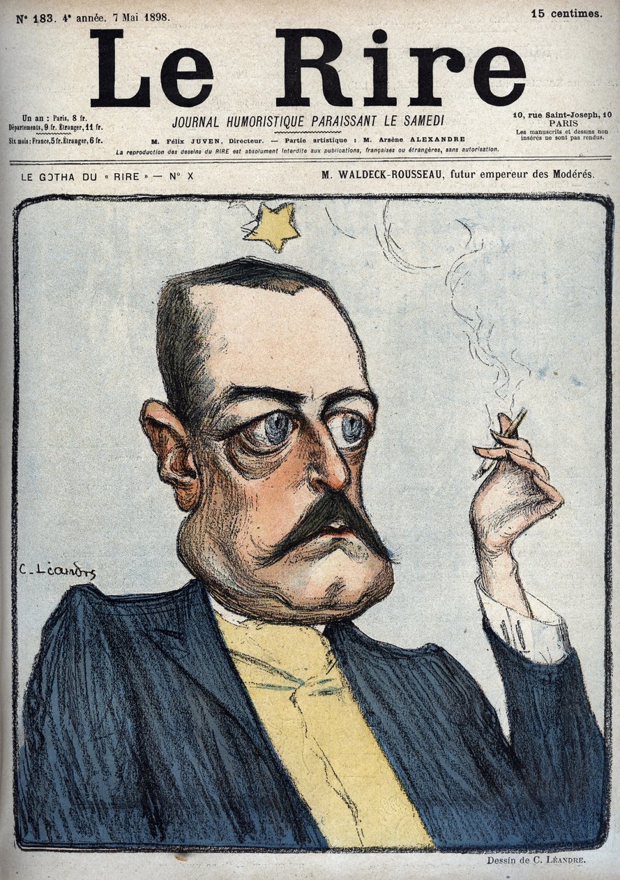 M.Waldeck-Rousseau未来的Moderes皇帝--Pierre Waldeck Rousseau（Waldeck-Rousseau）（1846-1904）的漫画，由Charles Leandre（1862-1934）在5月7日的 "Le Rire "上画的。 作者 查尔斯·莱安德烈