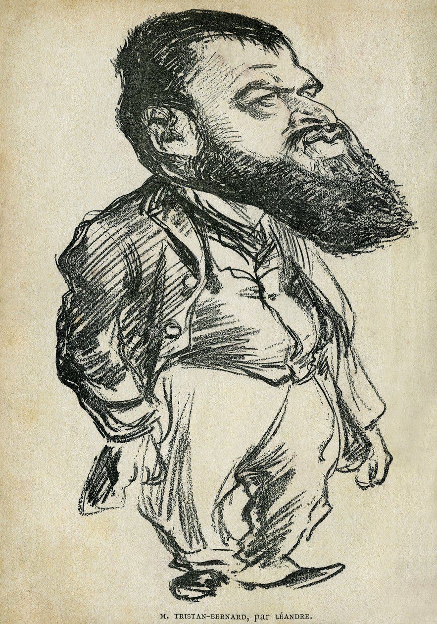 法国作家和喜剧演员伯纳德-保罗（1866-1947）的画像，他叫特里斯坦-伯纳德。查尔斯-莱昂德（1862-1934）的漫画，载于特里斯坦-贝尔纳的 "潘特鲁什和其他地方的故事"，巴黎 "Rire "小收藏馆。 作者 查尔斯·莱安德烈