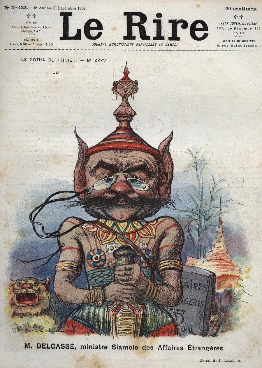 Theophile Delcasse (1852-1923), 法国政治家 - Le Gotha du "Laughs", No. XXXVI, M. Delcasse, Siamese Minister for Foreign Affairs - Cartoon by Charles Leandre - (6 December 1902) 作者 查尔斯·莱安德烈