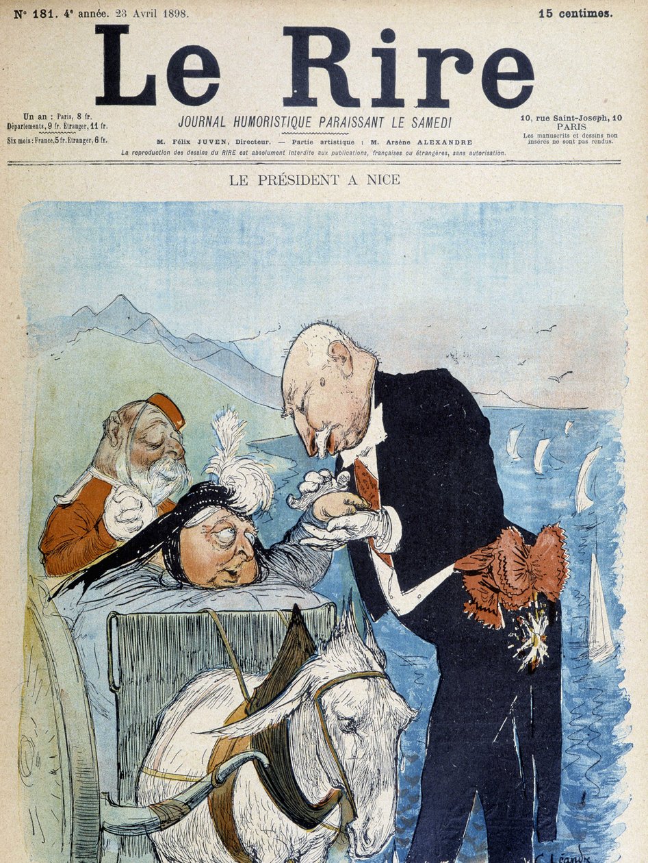 Victoria et Félix Faure in Nice - by Léandre, in “” Le Rire”” from 23/04/1898 作者 查尔斯·莱安德烈