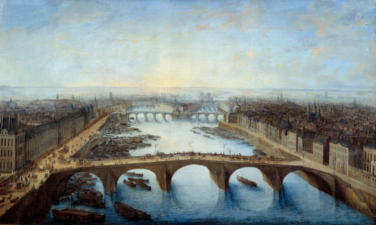 Cavalier view of Paris taken over the Pont Royal in 1741 Painting by Charles Grevenbrock (? -1758) 1741 Sun. 0,96x1,62 m Paris, musee Carnavalet - Panoramic view of Paris over the Pont Royal in 1741. Painting by Charles Grevenbroeck (? -1758) 作者 查尔斯·利奥波德·格雷文布鲁克