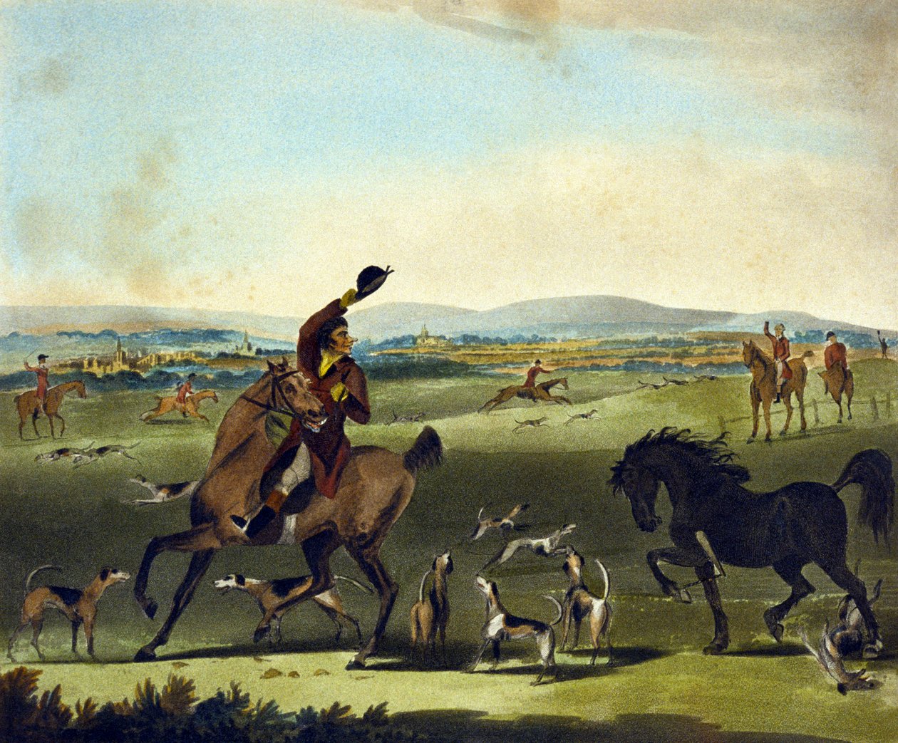 一张支票，来自 The Pytchley Hunt，由 F. Jukes (1845-1879) 雕刻 作者 查尔斯·洛林（后）史密斯