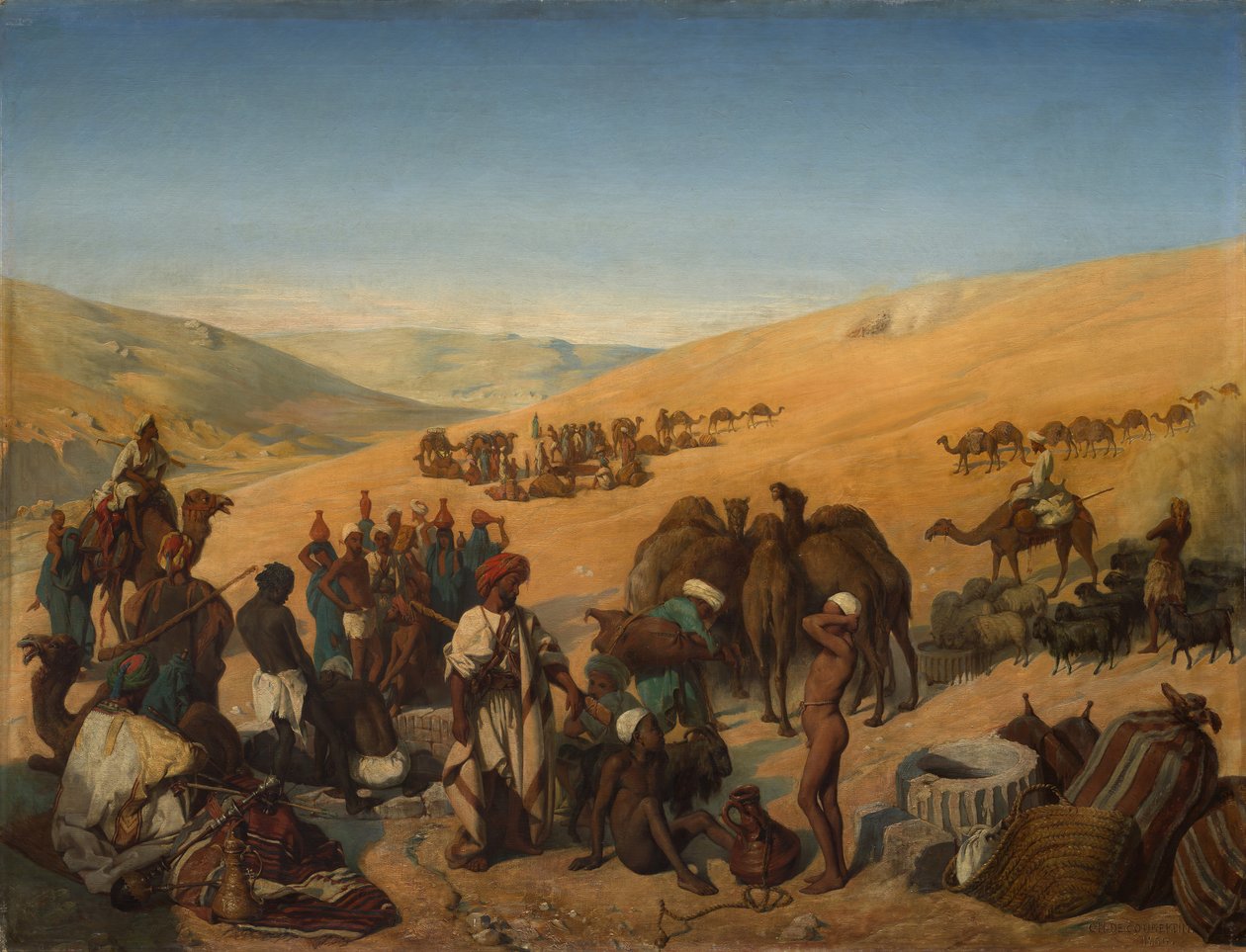 1850年，在希伯伦以南的沙漠中，萨巴·贝尔谢巴（Saba Beersheba）的大篷车停了下来。 作者 查尔斯·路易斯·弗雷迪·德·顾拜旦