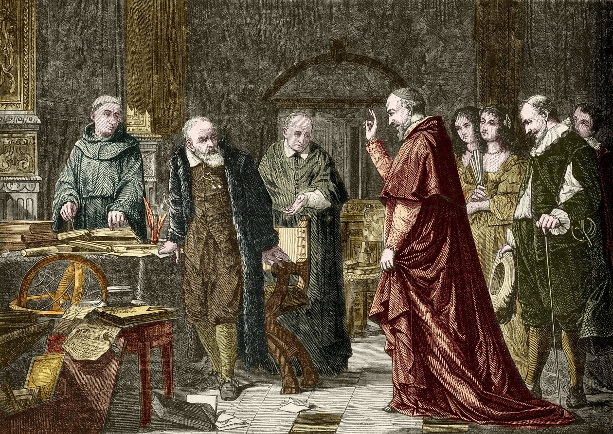 伽利略-伽利莱（Galilei dit Galilee）的囚禁，意大利天文学家（1564-1642），根据查尔斯-穆勒的画作雕刻而成 作者 查尔斯·路易斯·卢西恩（后）穆勒