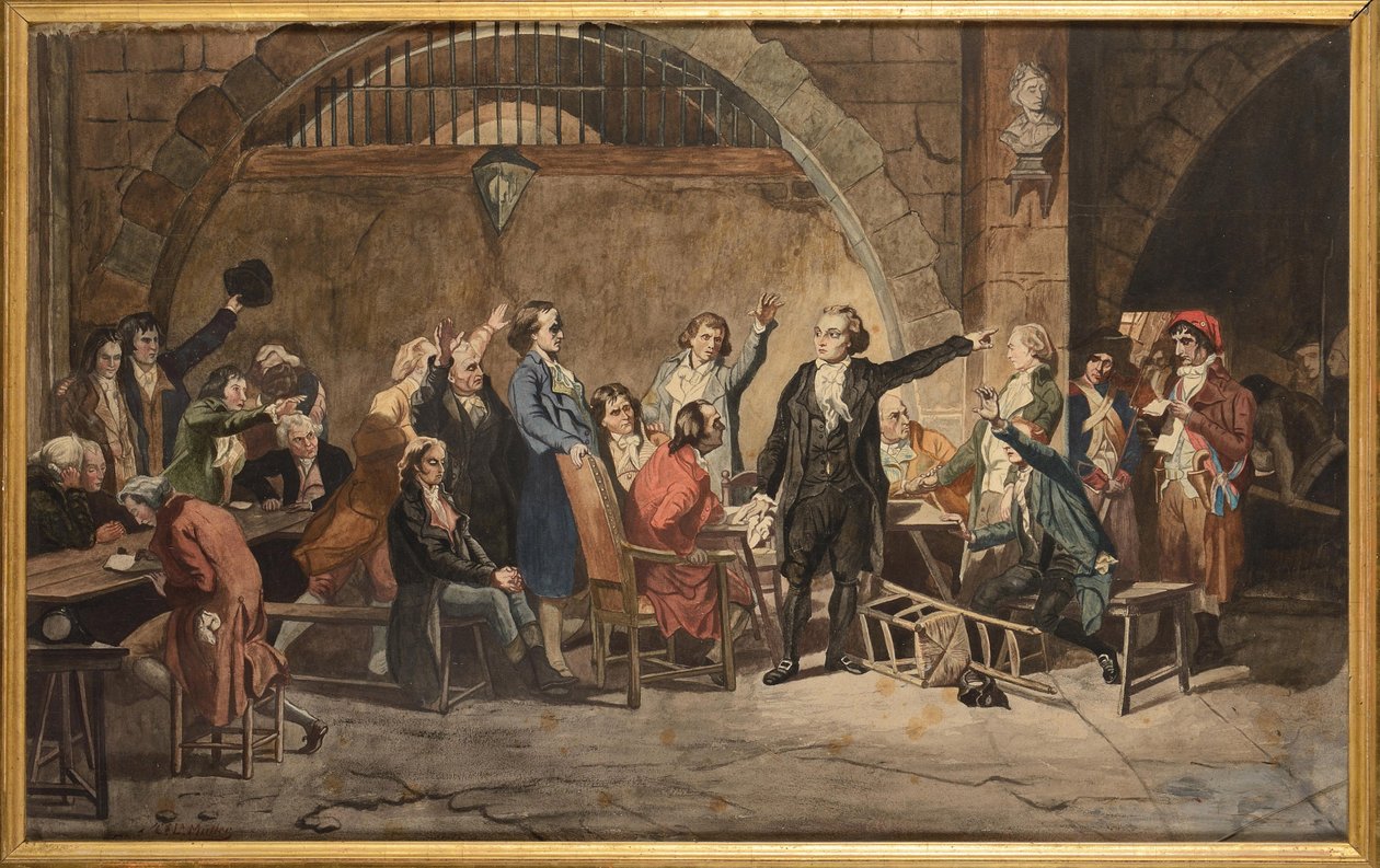 吉伦特派的最后一次告别，1793 年 10 月 31 日，在 Conciergerie 监狱 - 吉伦特派的最后一次告别，穆勒，查尔斯·路易斯（1815-1892 年）。 纸上水彩。 私人收藏 作者 查尔斯·路易斯·卢西安·穆勒