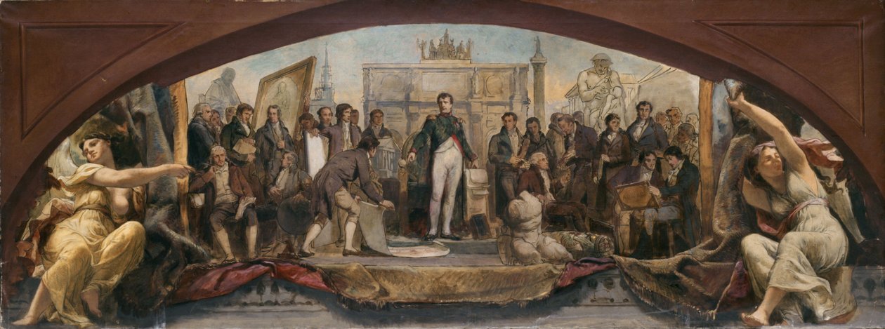 卢浮宫德农馆草图：Les quatre âges artistiques de la France - Présentation des plans à Napoléon，约 1864 年（布面油画） 作者 查尔斯·路易斯·卢西安·穆勒