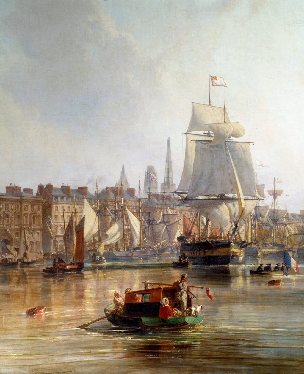 1855 年在鲁昂港的船 细节。 Charles Louis Mozin (1806-1862) 作画，1855 年鲁昂，美术博物馆 作者 查尔斯·路易斯·莫津