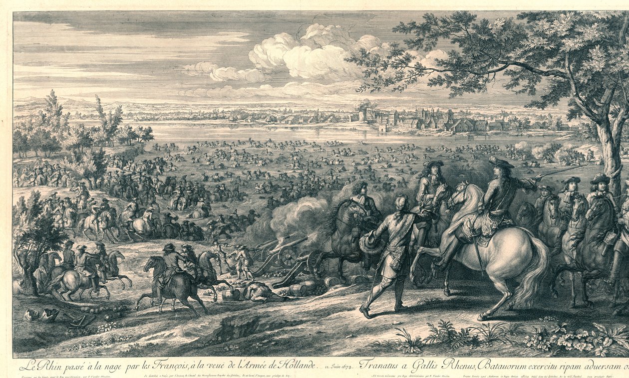 De Franse legers steken bij Lobith de Rijn over, 1672 年
Le Rhin passé à la nage par les François, à la veuë de l