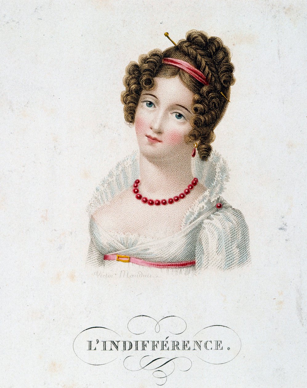 The indifference A young woman clothed in fashion First Empire. Lithograph by Victor Mauduit (1788-?) 19th century Paris, decorative arts 作者 查尔斯·路易斯·维克多·莫迪