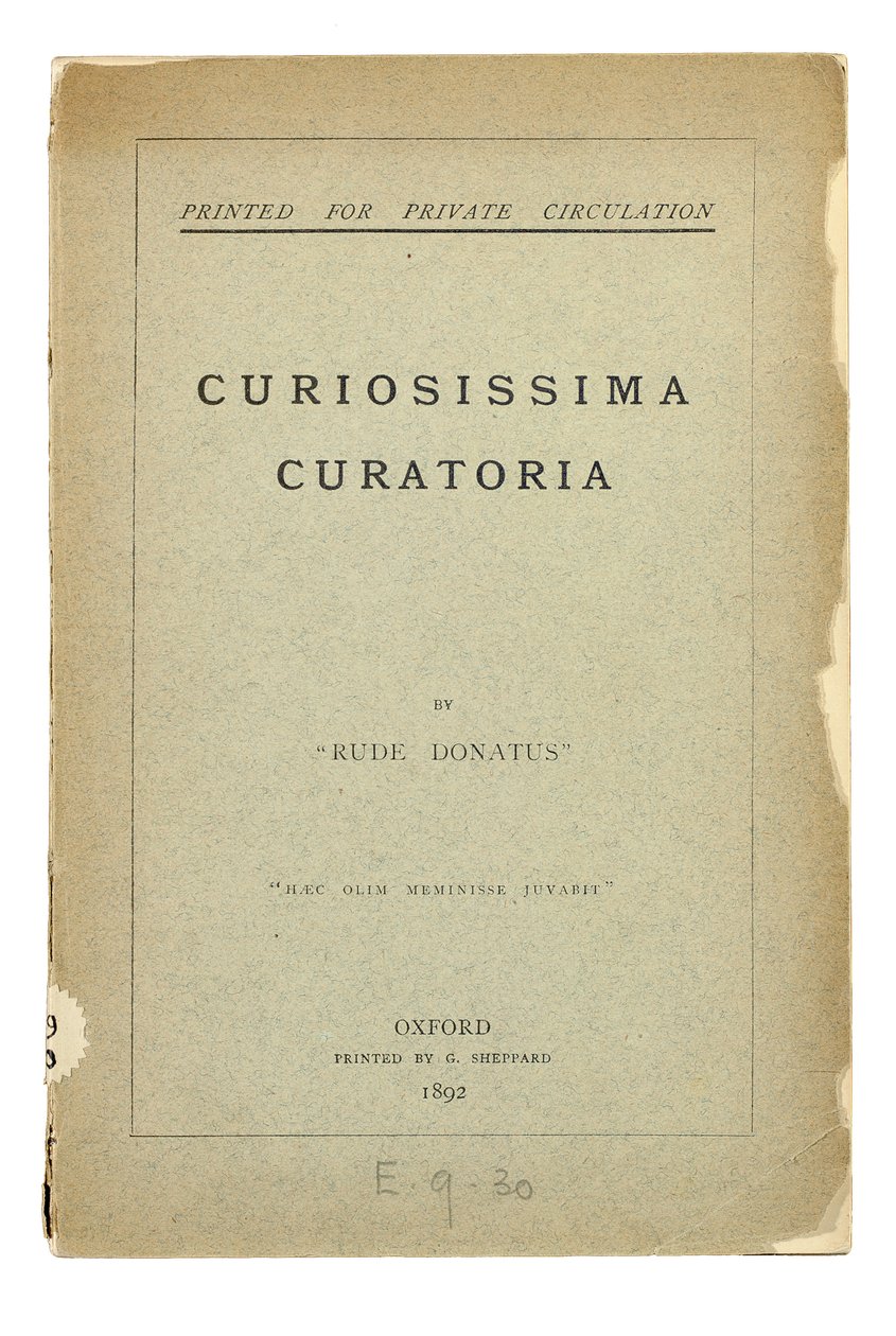 牛津大学&39;Rude Donatus&39;的&39;Curiosissima Curatoria&39;的书名页 作者 查尔斯·路德维奇·道奇森