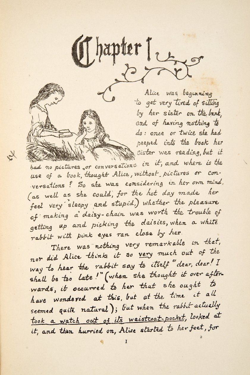 爱丽丝和她的妹妹，从地下的Alices Adventures，酒吧的插图。 1886年（传真） 作者 查尔斯·路德维奇·道奇森