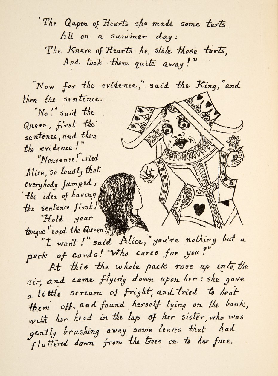 红色女王说要把你的舌头伸向爱丽丝，来自Alices Adventures Under Ground，pub的插图。 1886年（传真） 作者 查尔斯·路德维奇·道奇森