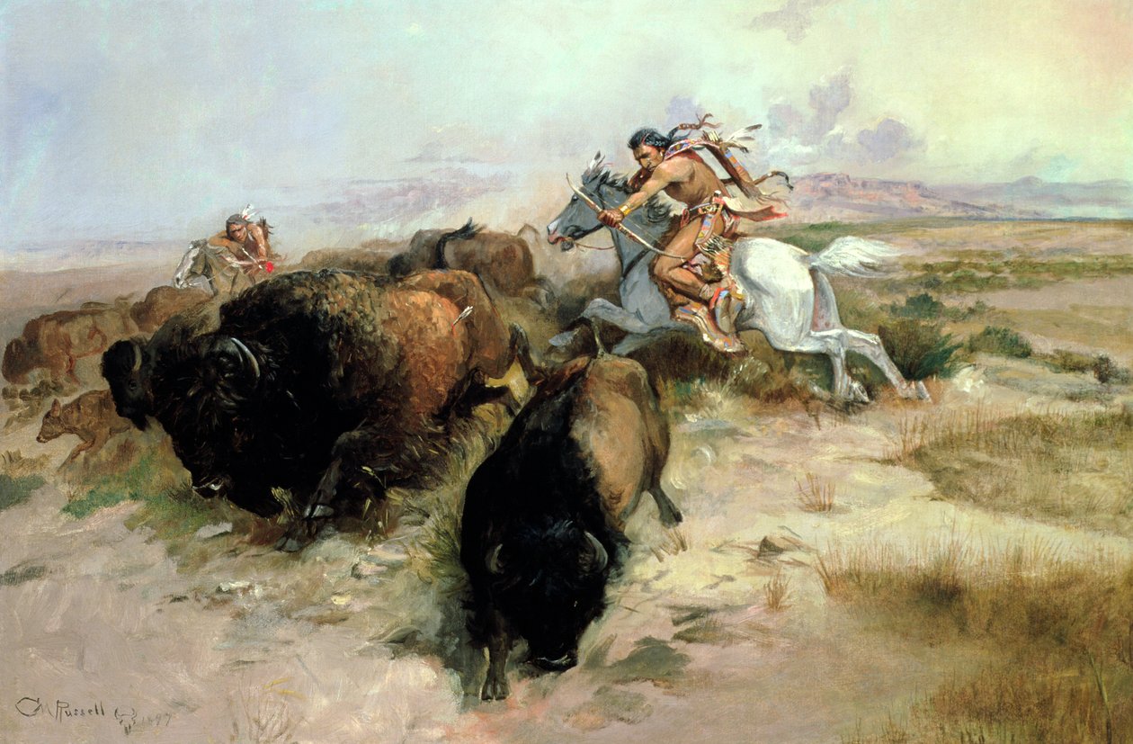 布法罗·亨特（Buffalo Hunt），1897年 作者 查尔斯·马里恩·拉塞尔