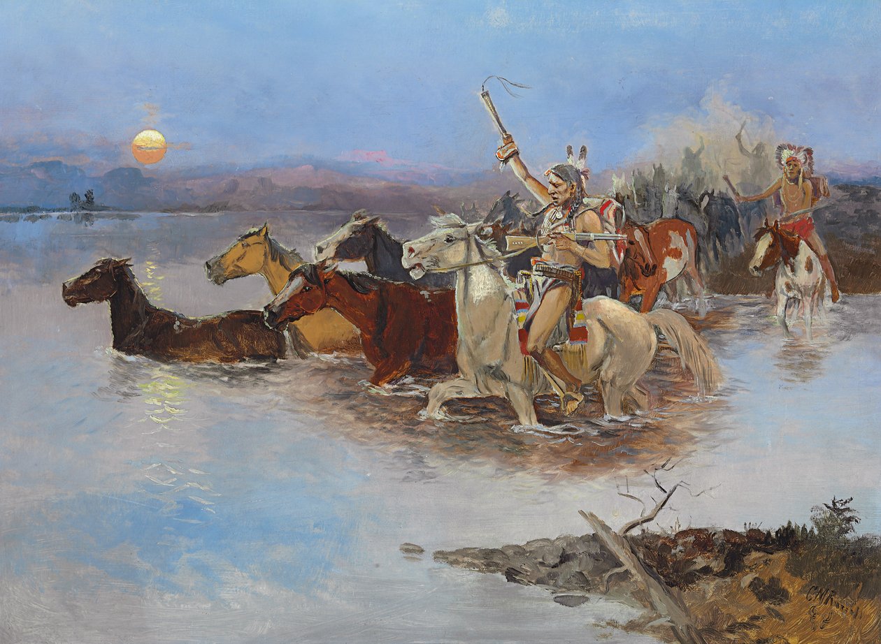 过河，约于1895年 作者 查尔斯·马里恩·拉塞尔