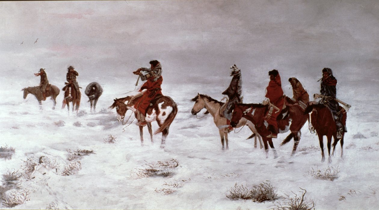 迷失在暴风雪中--我们是朋友》1888（布面油画）。 作者 查尔斯·马里恩·拉塞尔