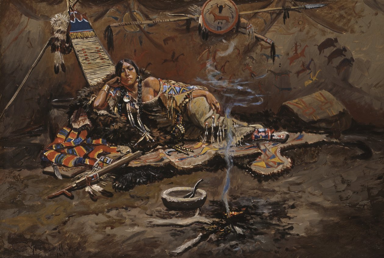等待与疯狂（木板油画，镶嵌在砖石上） 作者 查尔斯·马里恩·拉塞尔