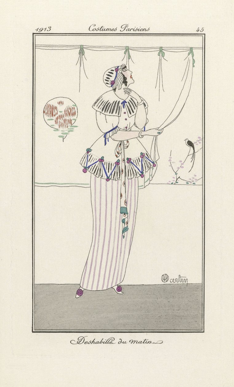 早上脱衣服，来自Parisian Costumes，pub.1913（模版印刷） 作者 查尔斯·马丁