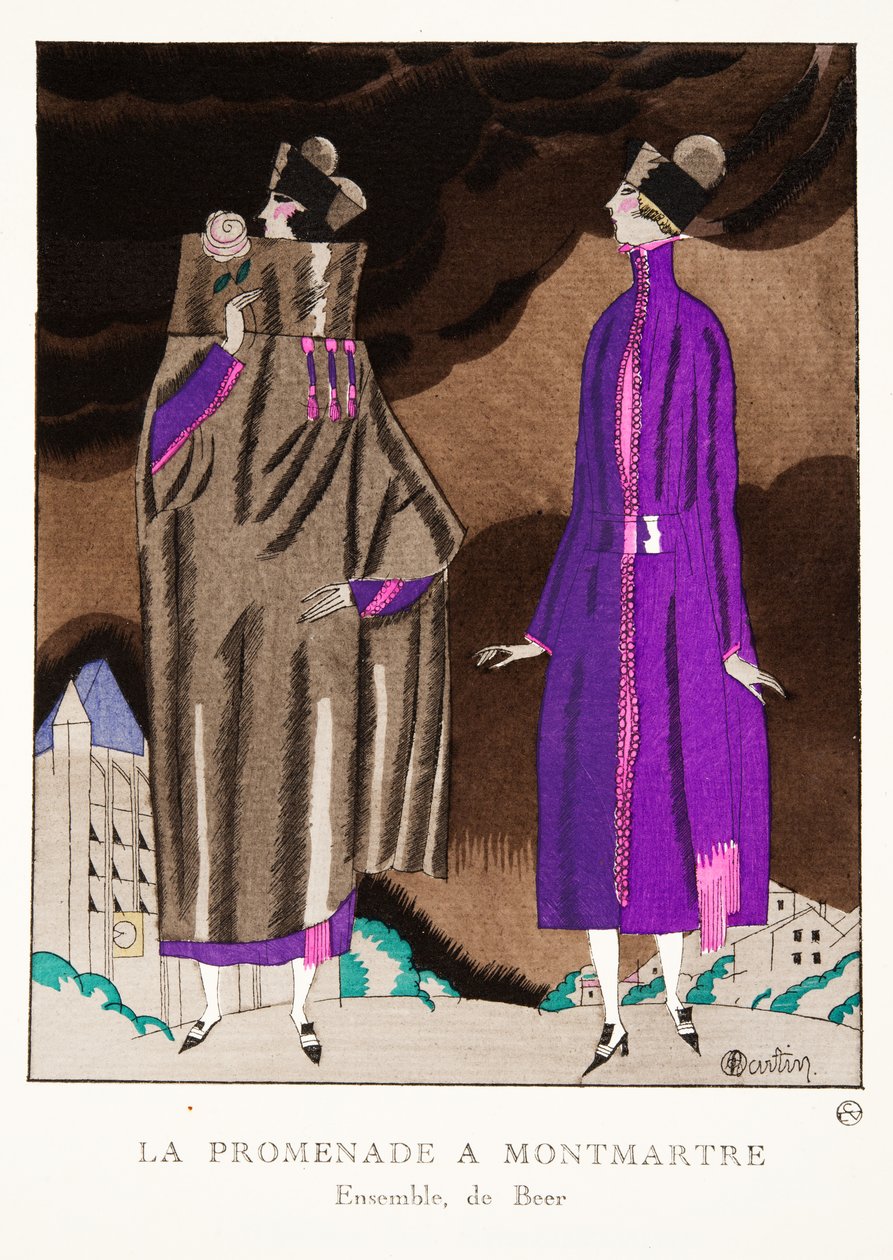La Promenade a Montmartre，来自时装系列，1920年（pochoir print） 作者 查尔斯·马丁