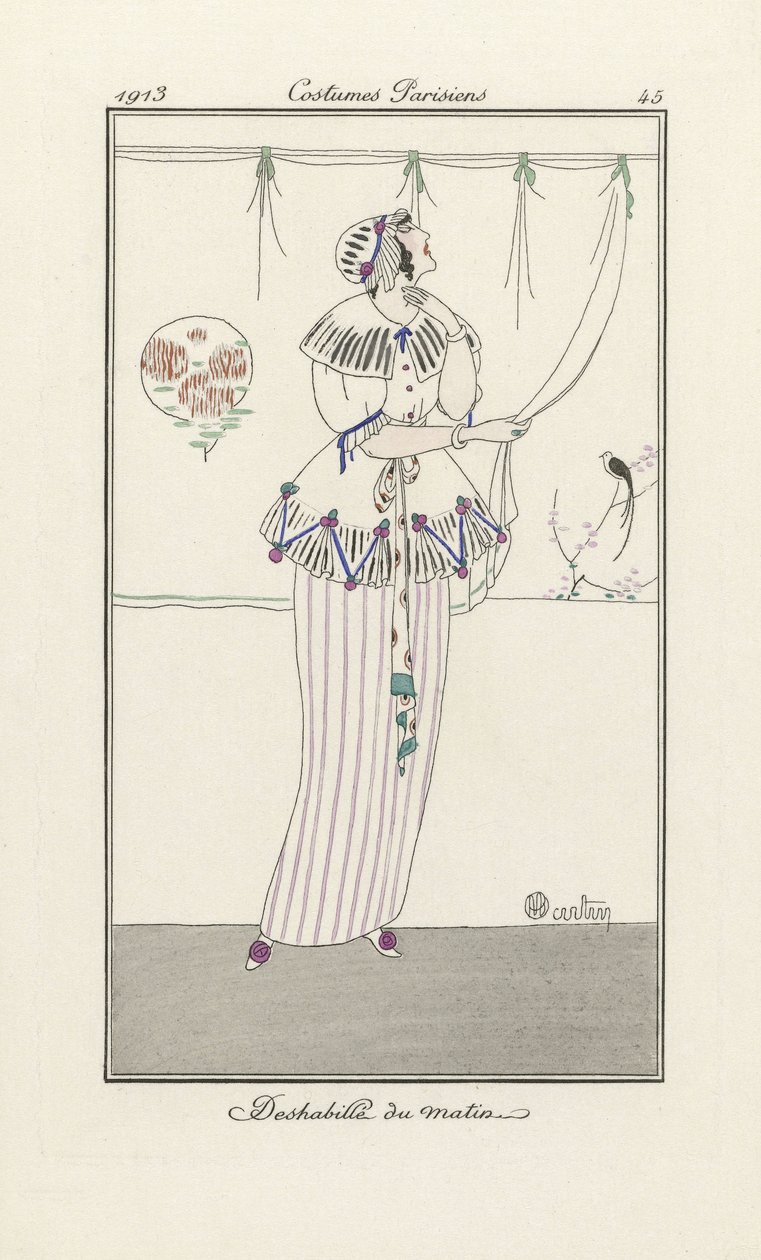 早晨的衣服，来自Costumes Parisiens, pub.1913年(宝盖尔印刷) 作者 查尔斯·马丁
