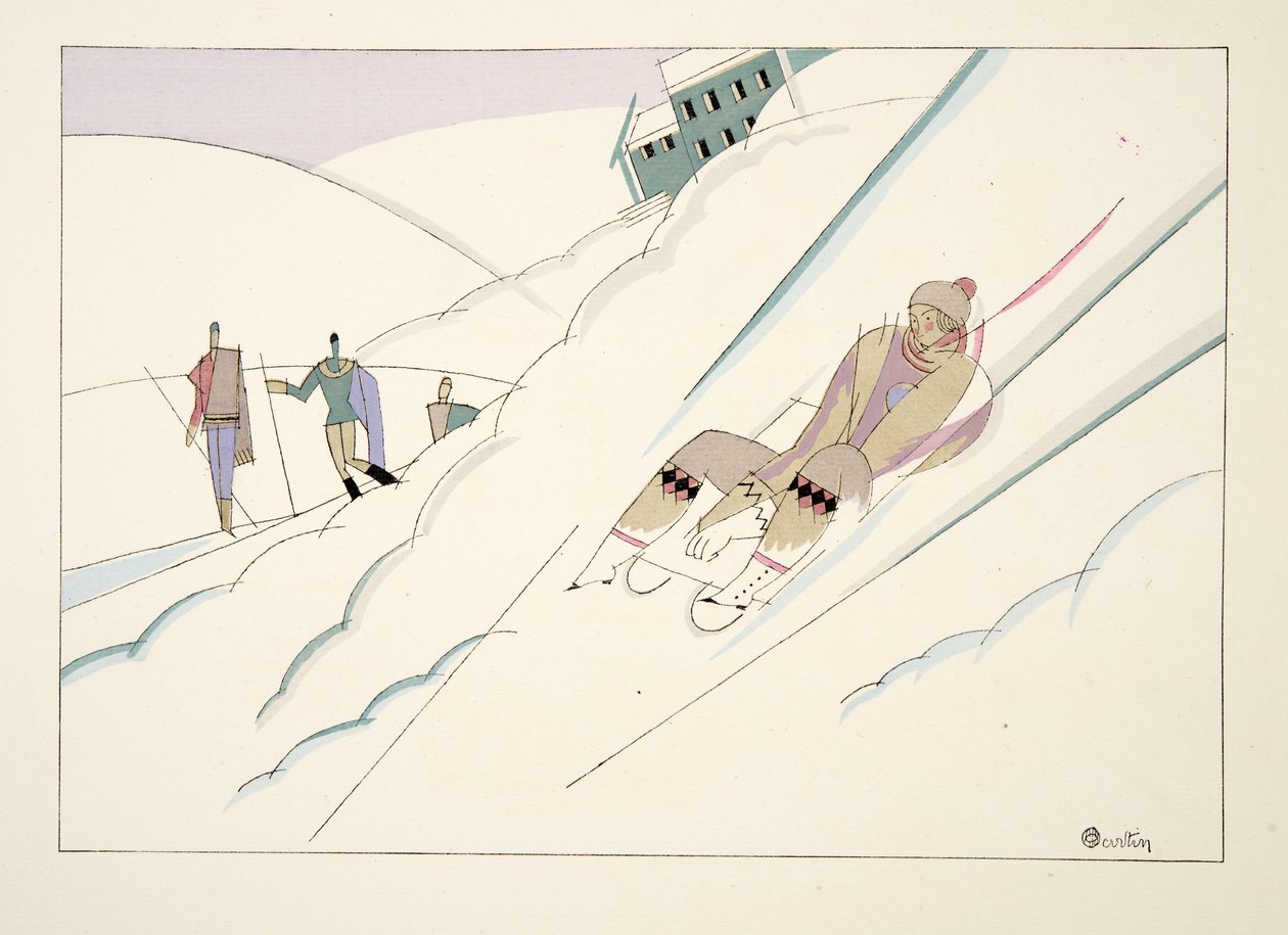 雪橇，来自体育和娱乐，酒吧。 1914年（模版印刷） 作者 查尔斯·马丁