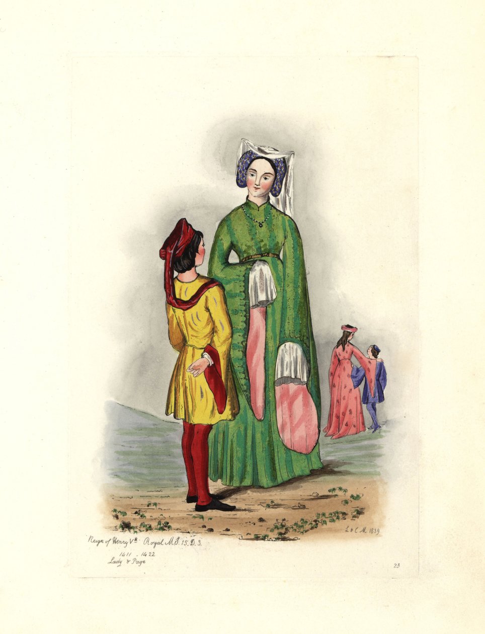 亨利五世时期的典型女性服饰，插图选自《Costumess Civils d