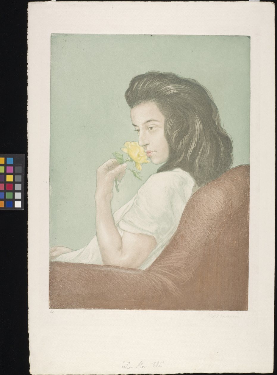 La Rose Thé（茶玫瑰）（蚀刻版画和水印版画，奶油色平纹纸） 作者 查尔斯·莫林