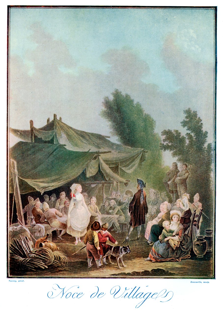Noce de Village，18世纪，1910年。 作者 查尔斯·梅尔基奥·Descourtis