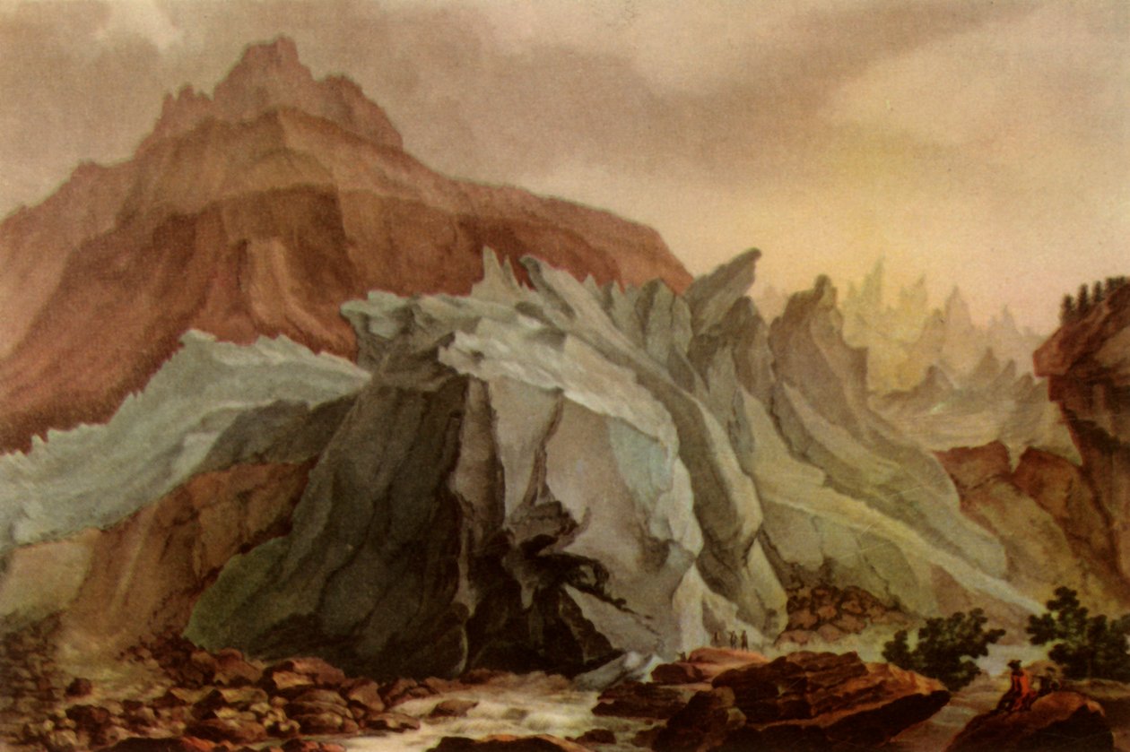 从下格林德瓦尔德冰川发出的Lütschinen"，1782-1785，1946。 作者 查尔斯·梅尔基奥·Descourtis