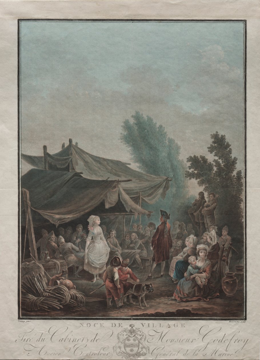 乡村婚礼，1785年。 作者 查尔斯·梅尔基奥·Descourtis