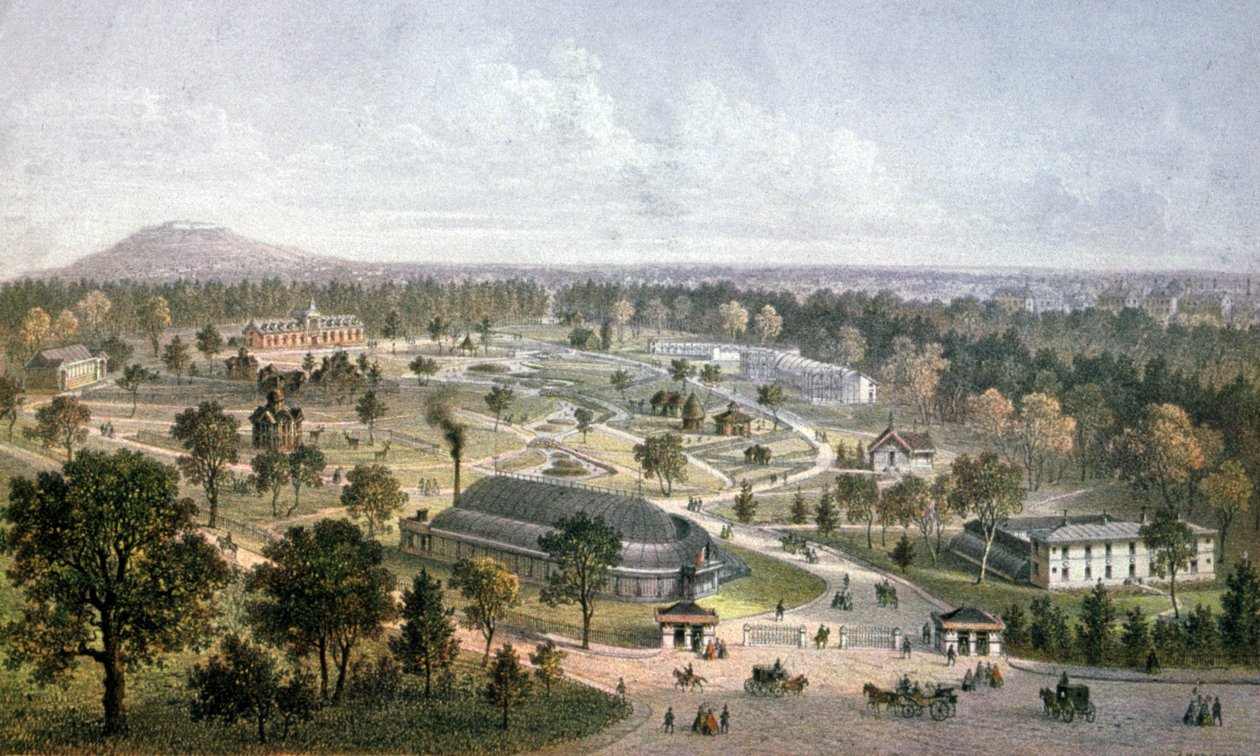 布洛涅森林和适应花园，约 1860 年（石版画） 作者 查尔斯·梅瑟罗