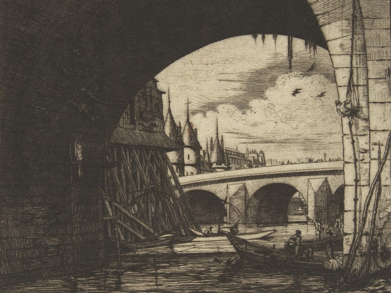 拱门，Nôtre-Dame桥，巴黎，1853年。 作者 查尔斯·梅里昂