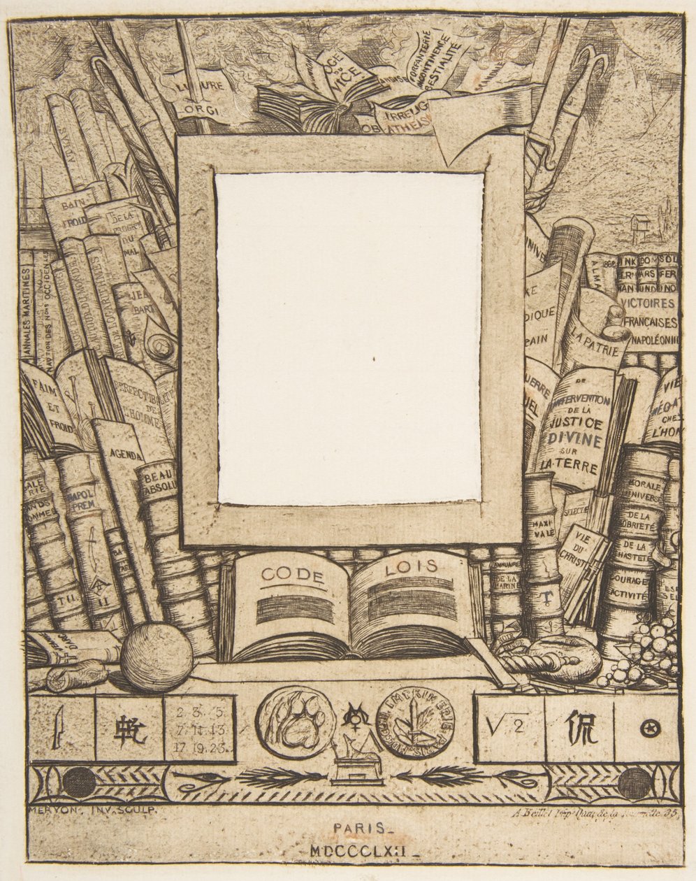 阿尔芒-盖罗肖像的画框设计，1862年。 作者 查尔斯·梅里昂