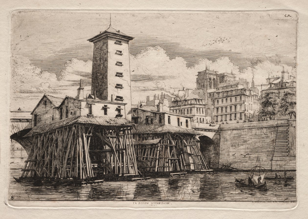 巴黎蚀刻：1852年的巴黎圣母院（Notre Dame Pump）。 作者 查尔斯·梅里昂