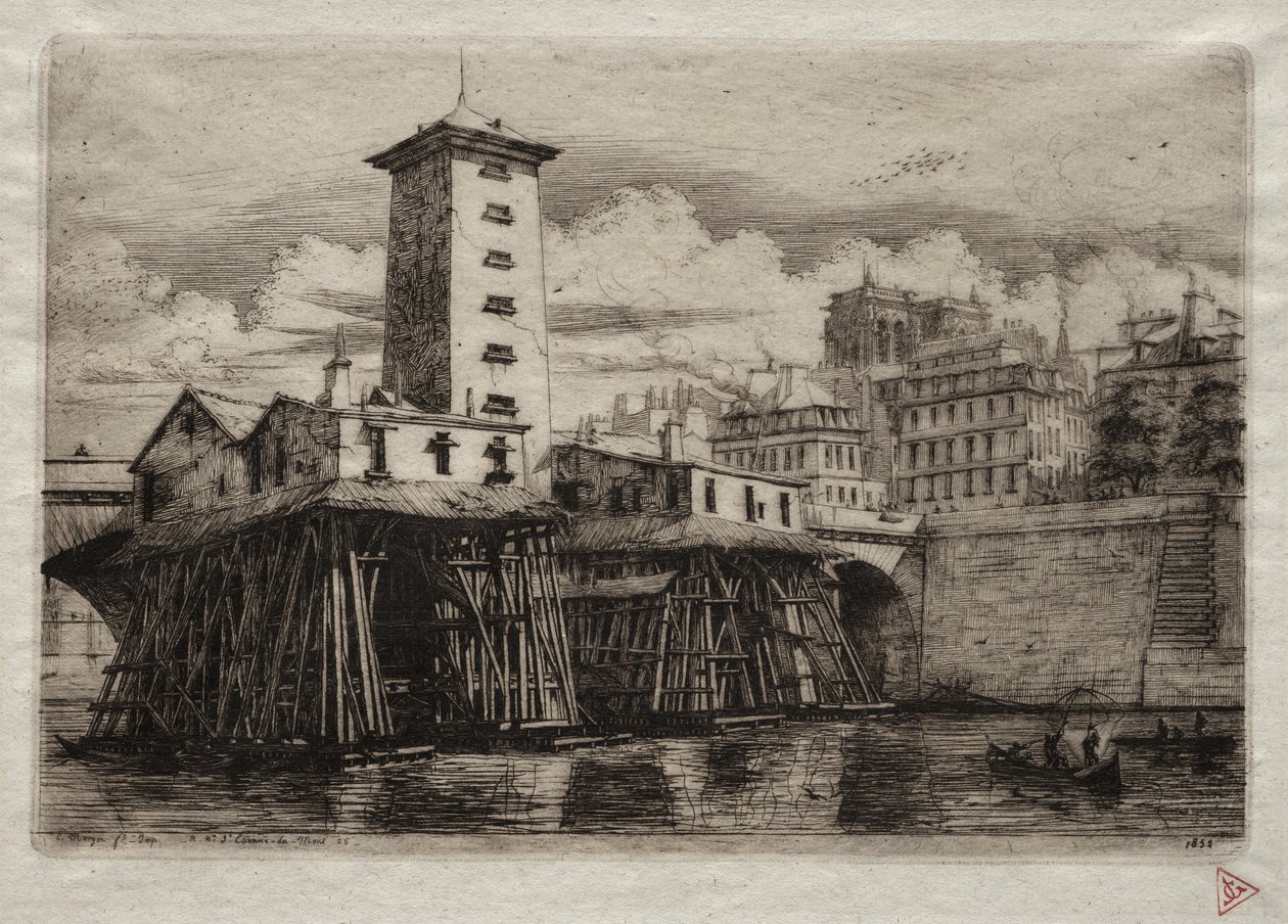 巴黎蚀刻：1852年，巴黎圣母院（Notre Dame Pump）。 作者 查尔斯·梅里昂