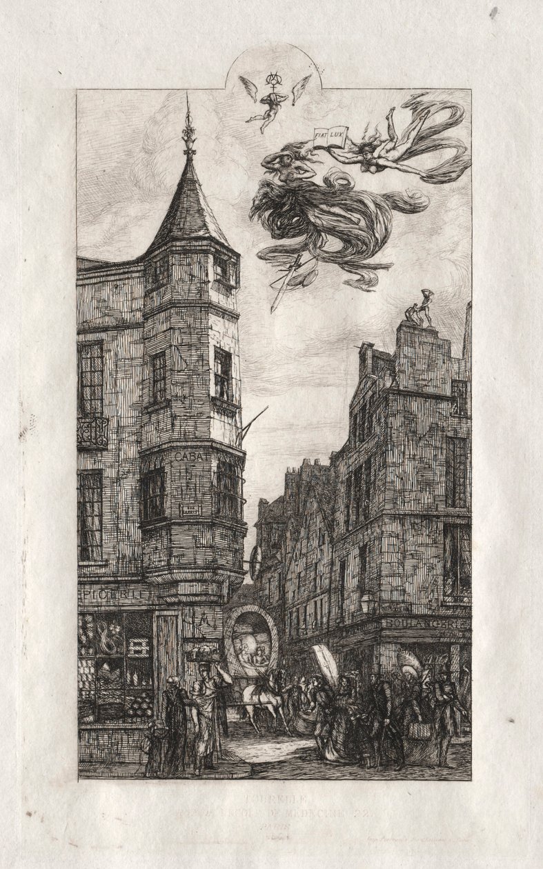 巴黎的蚀刻画：图雷尔（Tourelle），rue de lEcole deMédicine，1861年。 作者 查尔斯·梅里昂