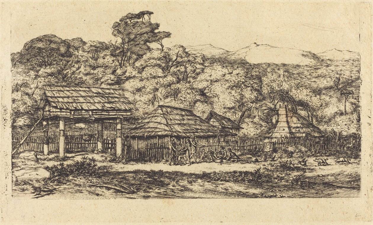 班克斯半岛阿卡罗阿的土著谷仓和小屋, 1845年 作者 查尔斯·梅里昂