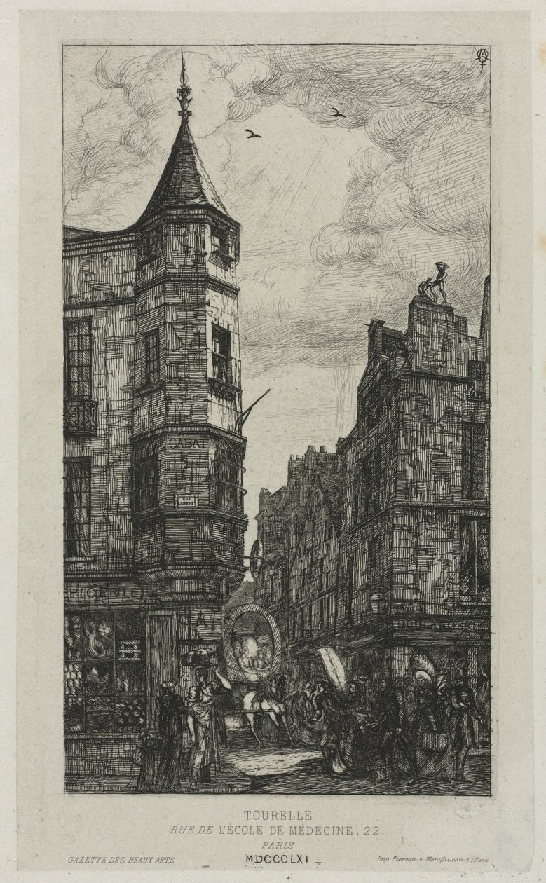 巴黎勒梅德勒街（rue de LeCole deMédecine）22号塔楼的房子，称为马拉塔楼（1861）。 作者 查尔斯·梅里昂