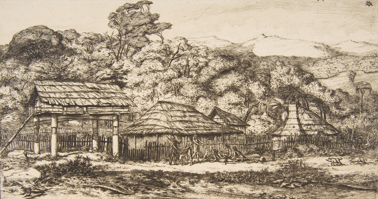 班克斯半岛阿卡罗亚的原住民谷仓和小屋，1845年，1860年。 作者 查尔斯·梅里昂