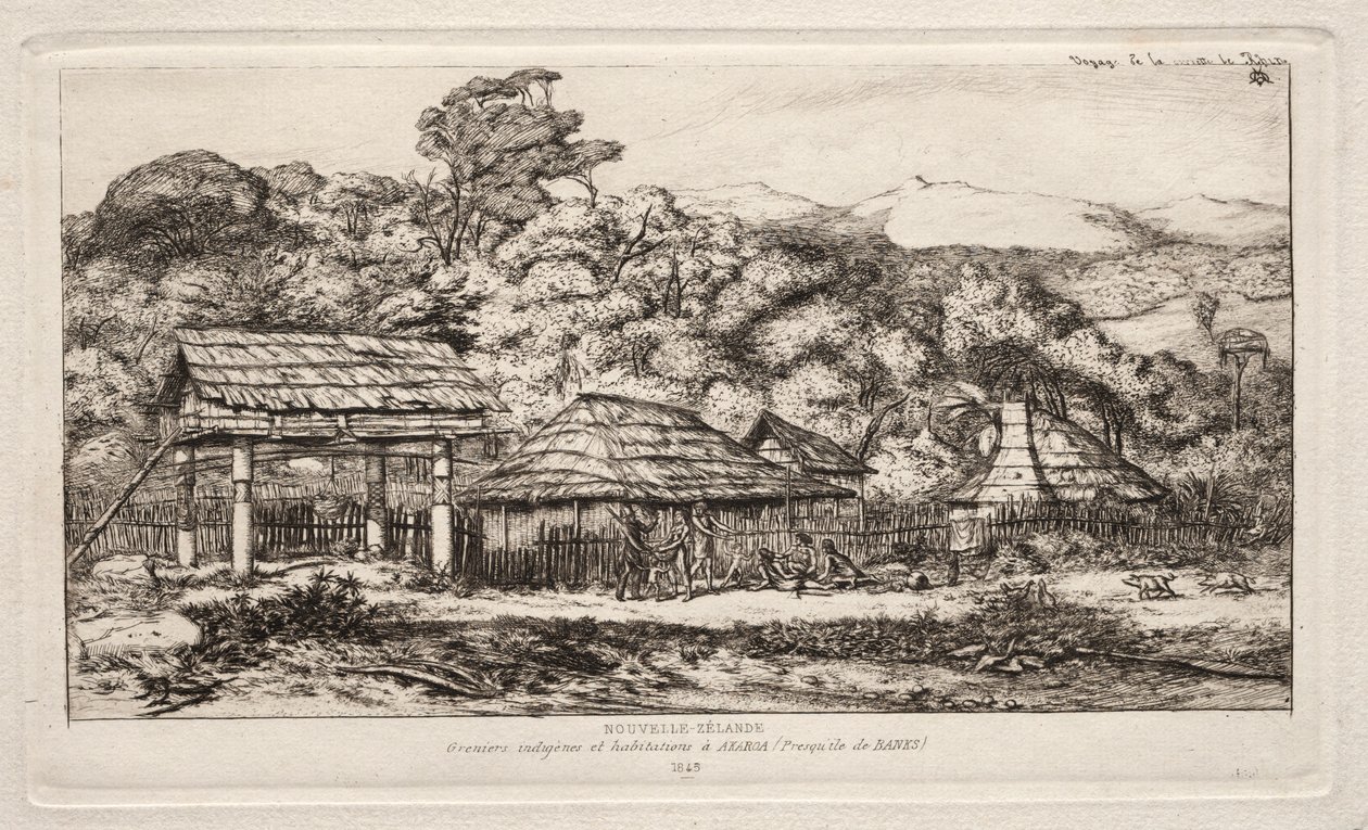银行半岛阿卡罗阿的土著谷仓和小屋，1845年，1865年。 作者 查尔斯·梅里昂