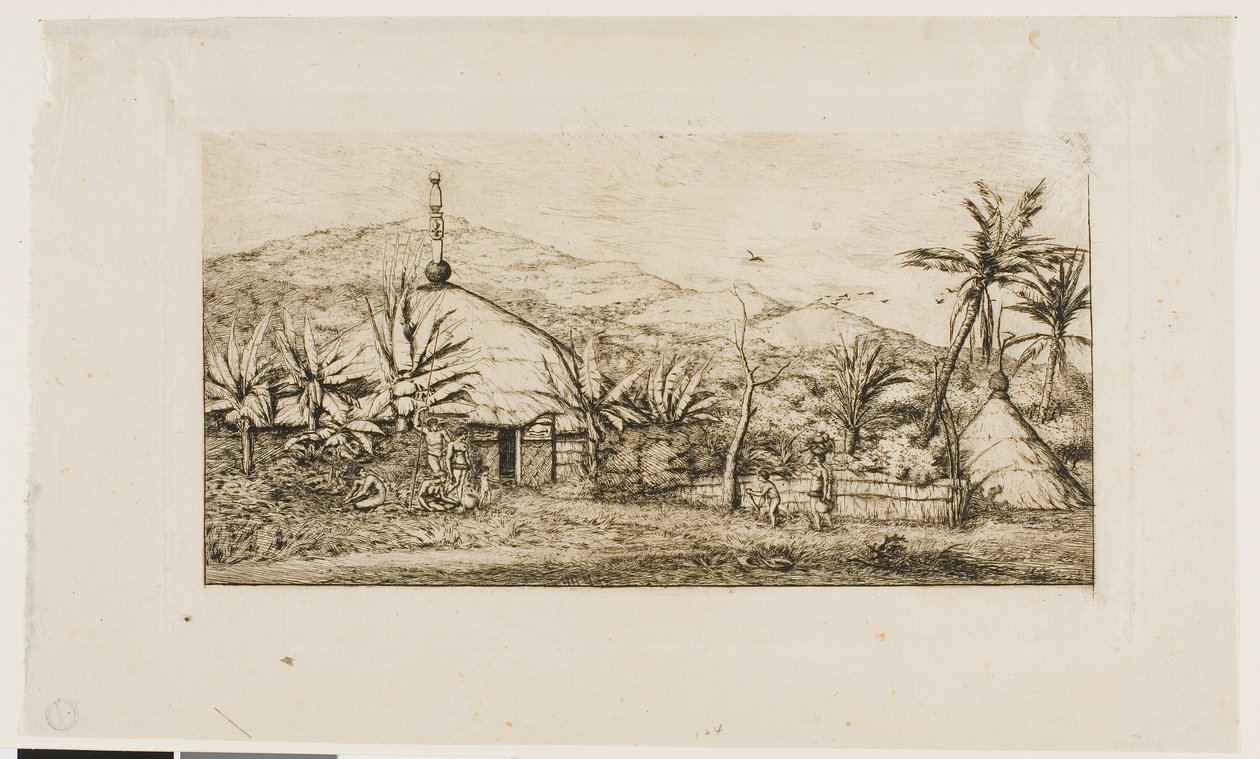 新喀里多尼亚：巴拉德至普埃坡路上的大型土著小屋，1845 年 作者 查尔斯·梅里昂