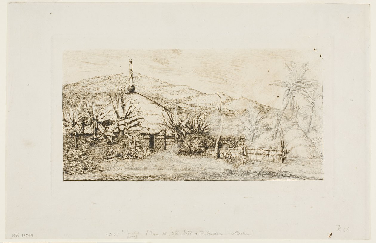 新喀里多尼亚：巴拉德至普埃坡路上的大型土著小屋，1845 年 作者 查尔斯·梅里昂