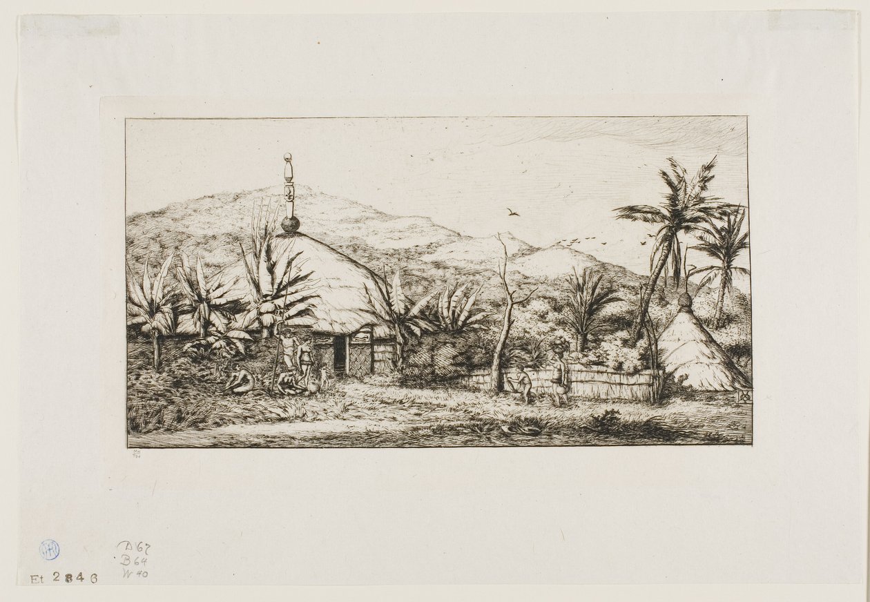 新喀里多尼亚：巴拉德至普埃坡路上的大型土著小屋，1845 年 作者 查尔斯·梅里昂