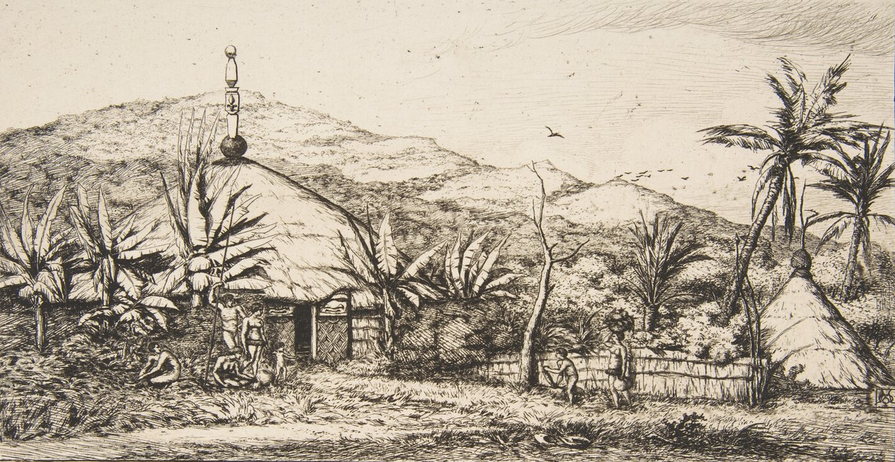 新喀里多尼亚：从Balade到Puebo公路上的大型土著小屋，1845年，1863年。 作者 查尔斯·梅里昂