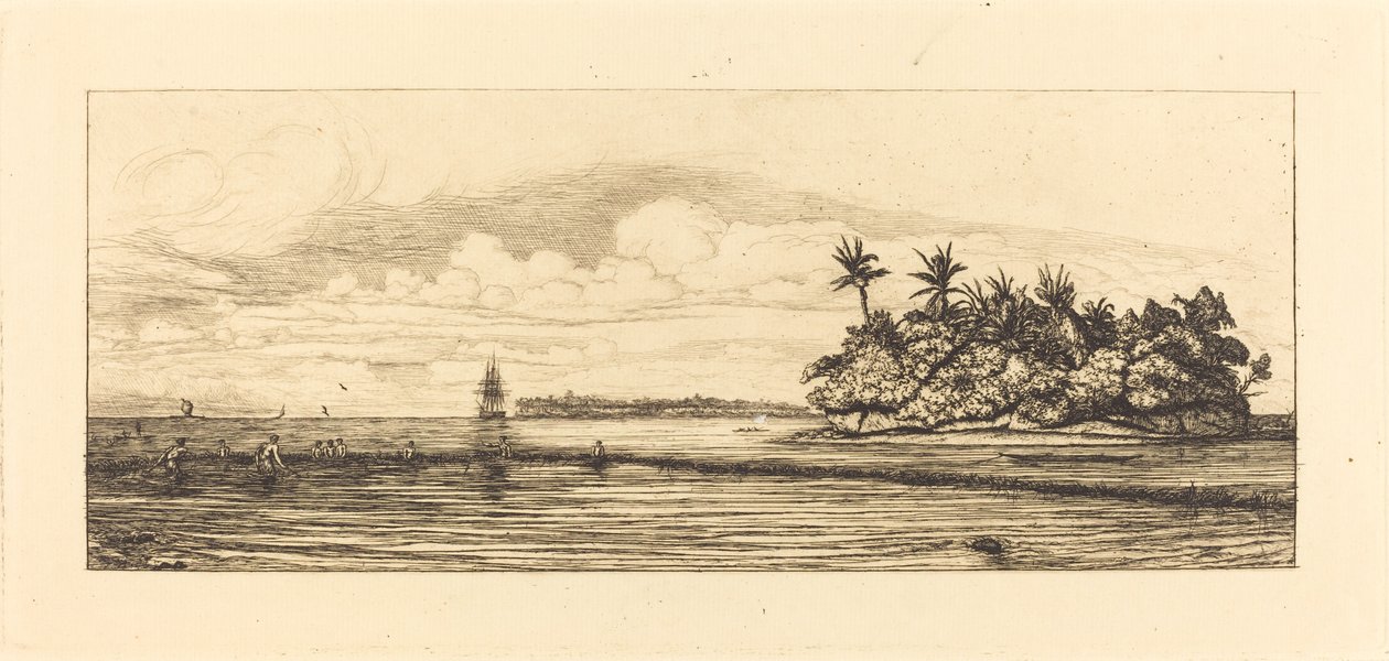 Océanie, ilots à Uvea (Wallis); Peche aux palmes, 1845 (大洋洲：渔业，在Uea或Wallis群中有棕榈树的附近岛屿) 作者 查尔斯·梅里昂